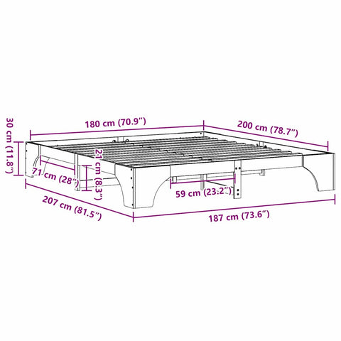 vidaXL Bed Frame White 180 x 200 cm Solid pine wood