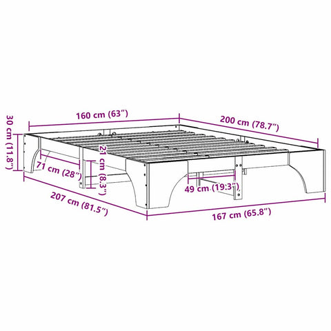 vidaXL Bed Frame White 160 x 200 cm Solid pine wood