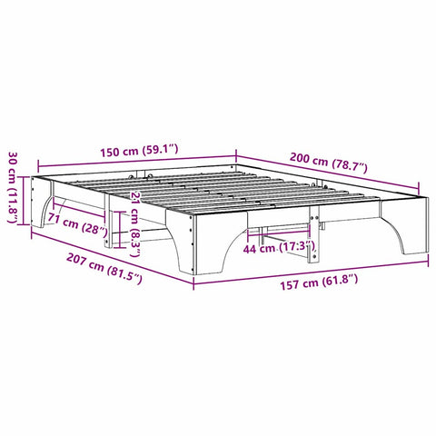 vidaXL Bed Frame White 150 x 200 cm Solid pine wood