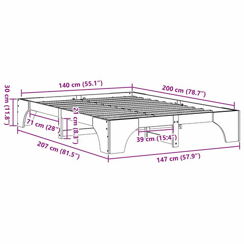 vidaXL Bed Frame Wax brown 140 x 200 cm Solid pine wood