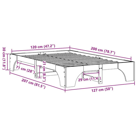 vidaXL Bed Frame Wax brown 120 x 200 cm Solid pine wood