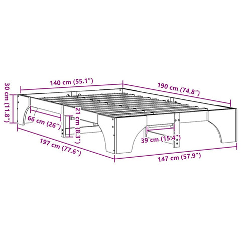 vidaXL Bed Frame White 140 x 190 cm Solid pine wood
