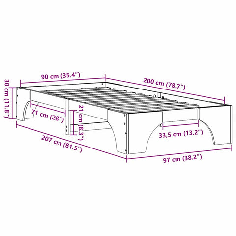 vidaXL Bed Frame Wax brown 90 x 200 cm Solid pine wood