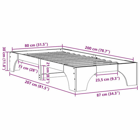 vidaXL Bed Frame White 80 x 200 cm Solid pine wood