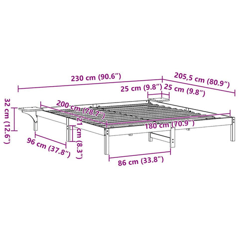 vidaXL Bed Frame White 180 x 200 cm White