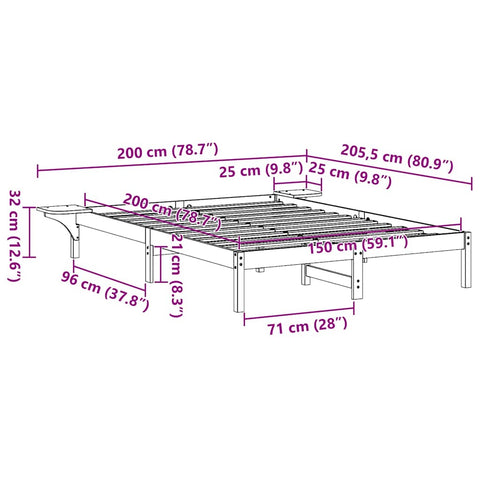 vidaXL Bed Frame with Bedside Tables Brown 150 x 200 cm Brown