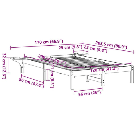 vidaXL Bed Frame with Bedside Tables Brown 120 x 200 cm Wax brown