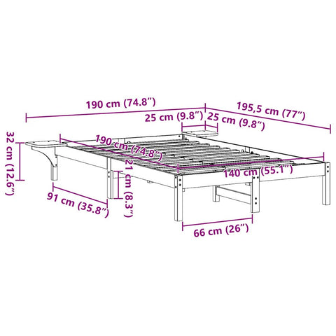 vidaXL Bed Frame with Bedside Tables White 140 x 190 cm White