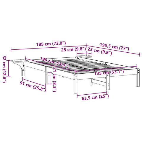 vidaXL Bed Frame with Bedside Tables White 135 x 190 cm White