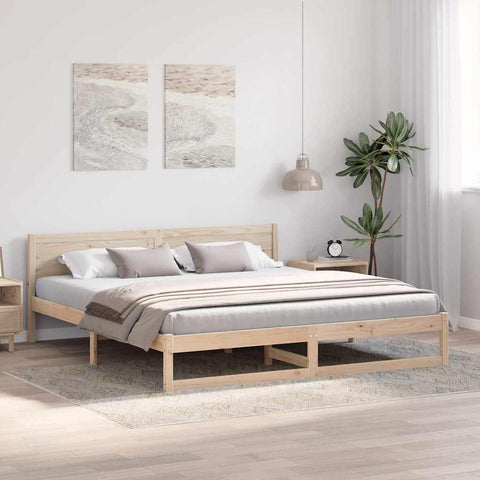 vidaXL Bed Frame with Headboard Brown 200 x 200 cm Solid Pine wood
