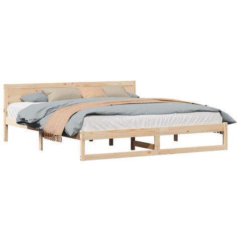 vidaXL Bed Frame with Headboard Brown 200 x 200 cm Solid Pine wood