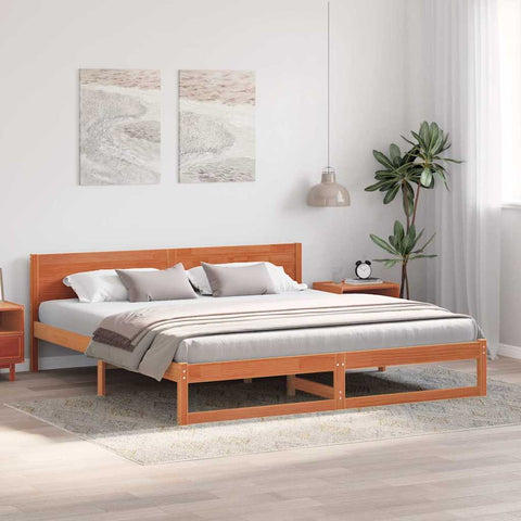 vidaXL Bed Frame with Headboard Brown 200 x 200 cm Solid Pine wood