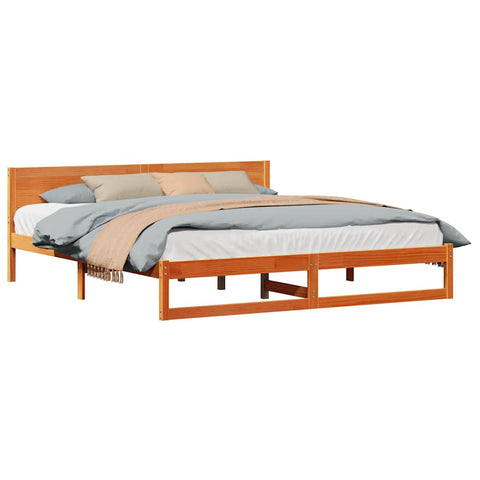 vidaXL Bed Frame with Headboard Brown 200 x 200 cm Solid Pine wood