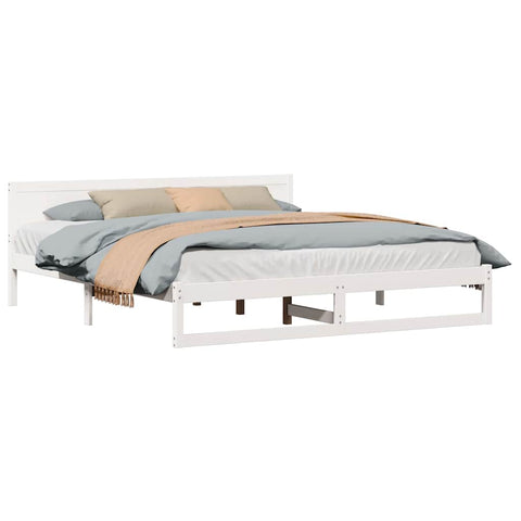 vidaXL Bed Frame with Headboard White 180 x 200 cm Solid Pine wood