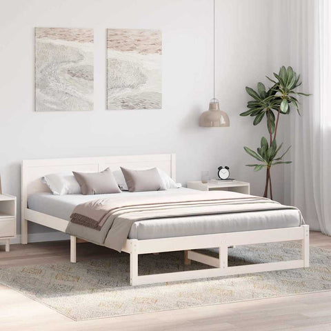 vidaXL Bed Frame with Headboard White 160 x 200 cm Solid Pine wood