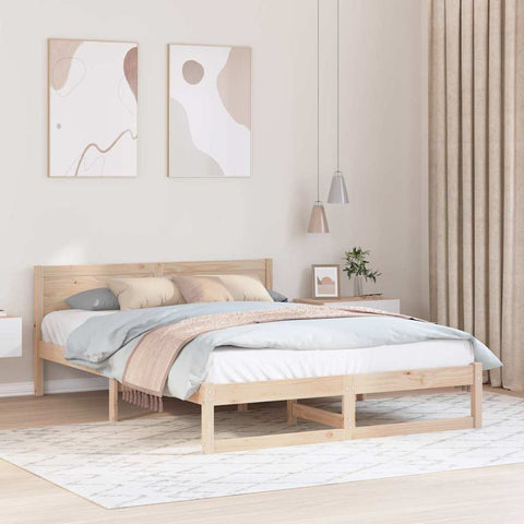 vidaXL Bed Frame with Headboard Brown 140 x 200 cm Solid Pine wood