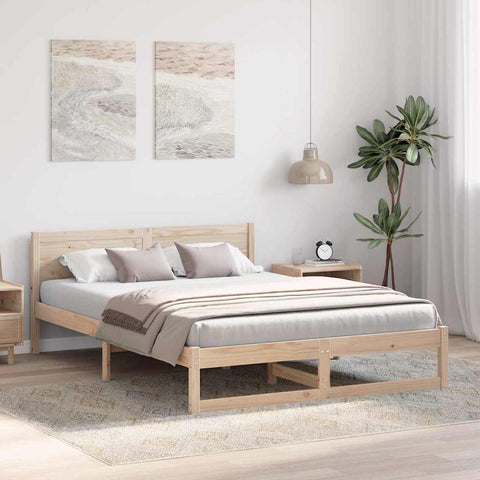 vidaXL Bed Frame with Headboard Brown 140 x 200 cm Solid Pine wood