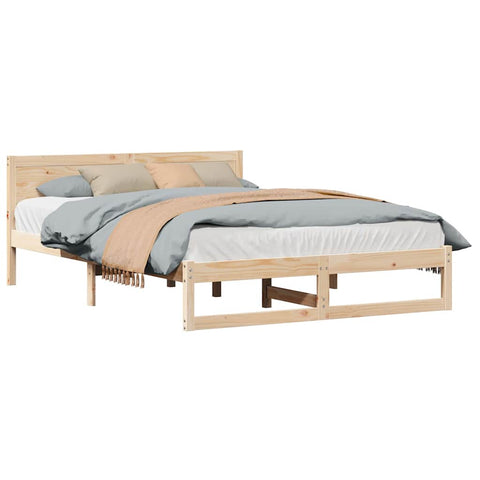 vidaXL Bed Frame with Headboard Brown 140 x 200 cm Solid Pine wood