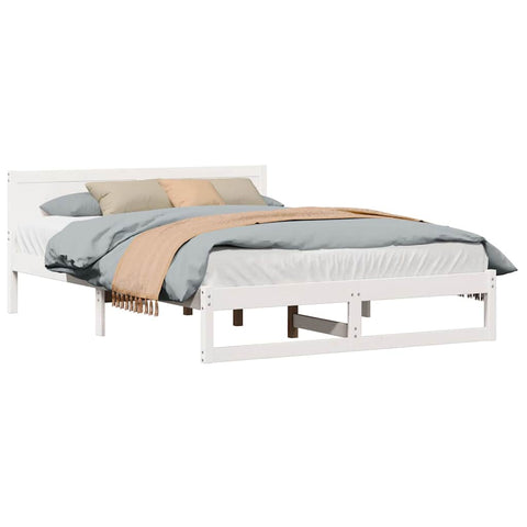 vidaXL Bed Frame with Headboard White 140 x 200 cm Solid Pine wood