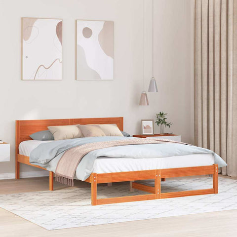 vidaXL Bed Frame with Headboard Brown 140 x 200 cm Solid Pine wood