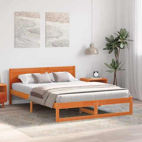 vidaXL Bed Frame with Headboard Brown 140 x 200 cm Solid Pine wood