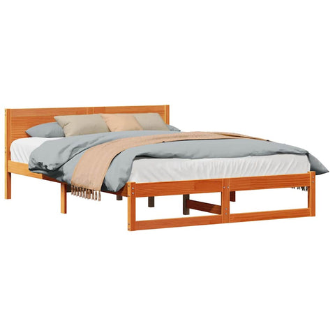 vidaXL Bed Frame with Headboard Brown 140 x 200 cm Solid Pine wood
