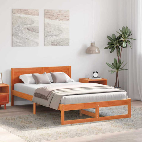 vidaXL Bed Frame with Headboard Brown 120 x 200 cm Solid Pine wood