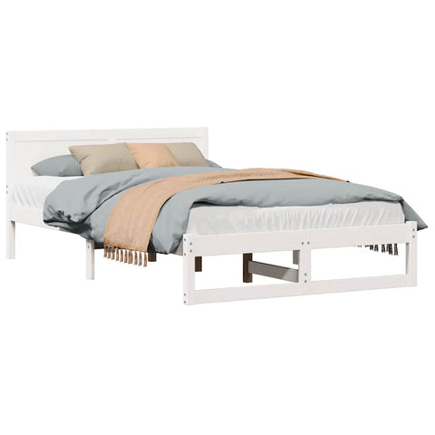 vidaXL Bed Frame with Headboard White 140 x 190 cm Solid Pine wood