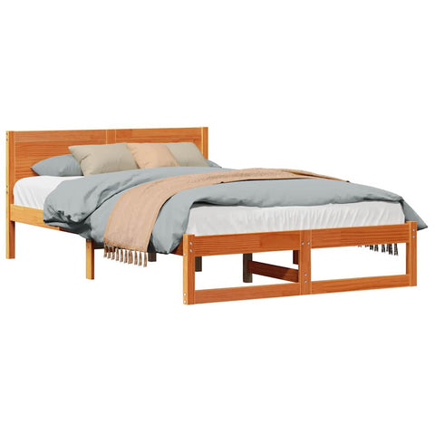 vidaXL Bed Frame with Headboard Brown 140 x 190 cm Solid Pine wood