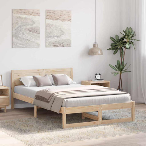 vidaXL Bed Frame with Headboard Brown 135 x 190 cm Solid Pine wood