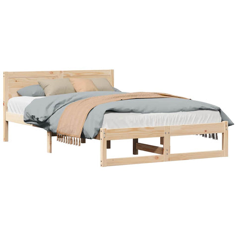 vidaXL Bed Frame with Headboard Brown 135 x 190 cm Solid Pine wood