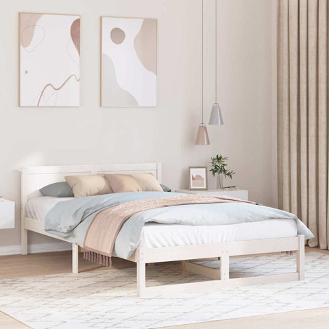 vidaXL Bed Frame with Headboard White 135 x 190 cm Solid Pine wood
