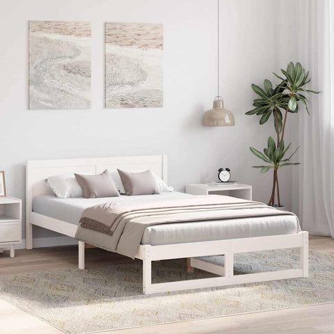 vidaXL Bed Frame with Headboard White 135 x 190 cm Solid Pine wood