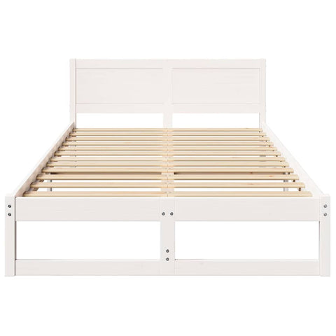 vidaXL Bed Frame with Headboard White 135 x 190 cm Solid Pine wood