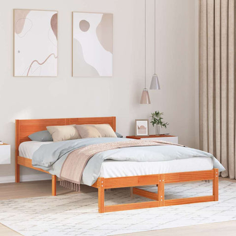 vidaXL Bed Frame with Headboard Brown 135 x 190 cm Solid Pine wood