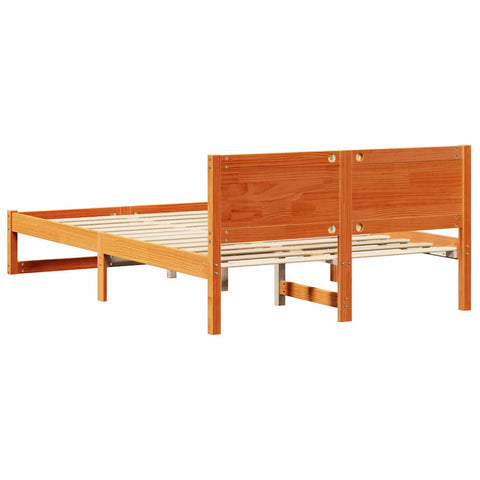 vidaXL Bed Frame with Headboard Brown 135 x 190 cm Solid Pine wood