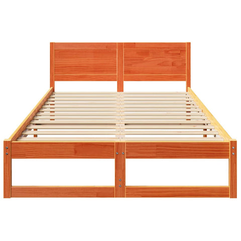 vidaXL Bed Frame with Headboard Brown 135 x 190 cm Solid Pine wood