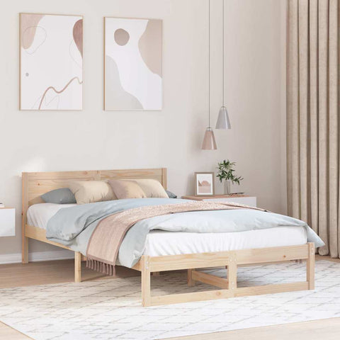 vidaXL Bed Frame with Headboard Brown 120 x 190 cm Solid Pine wood