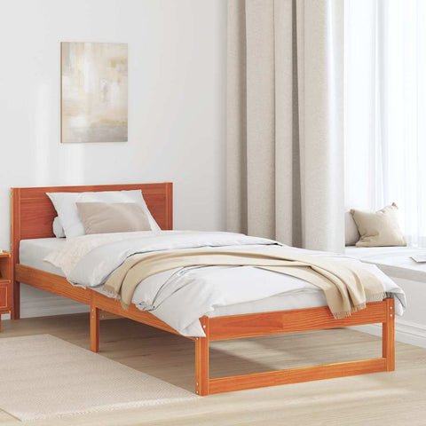 vidaXL Bed Frame with Headboard Brown 100 x 200 cm Solid Pine wood