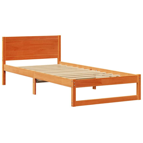 vidaXL Bed Frame with Headboard Brown 100 x 200 cm Solid Pine wood