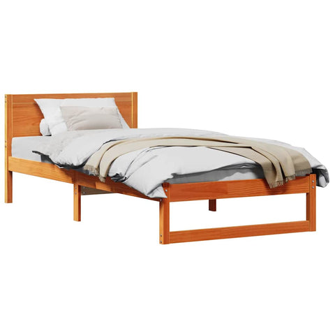 vidaXL Bed Frame with Headboard Brown 100 x 200 cm Solid Pine wood