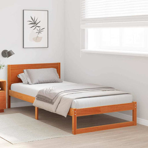 vidaXL Bed Frame with Headboard Brown 90 x 200 cm Solid Pine wood