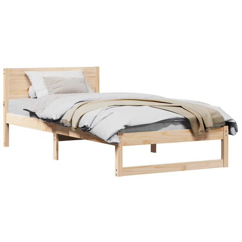 vidaXL Bed Frame with Headboard Brown 75 x 190 cm Solid Pine wood