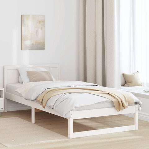 vidaXL Bed Frame with Headboard White 75 x 190 cm Solid Pine wood