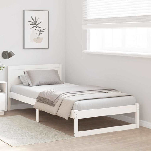 vidaXL Bed Frame with Headboard White 75 x 190 cm Solid Pine wood