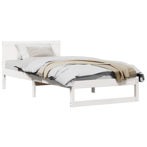 vidaXL Bed Frame with Headboard White 75 x 190 cm Solid Pine wood