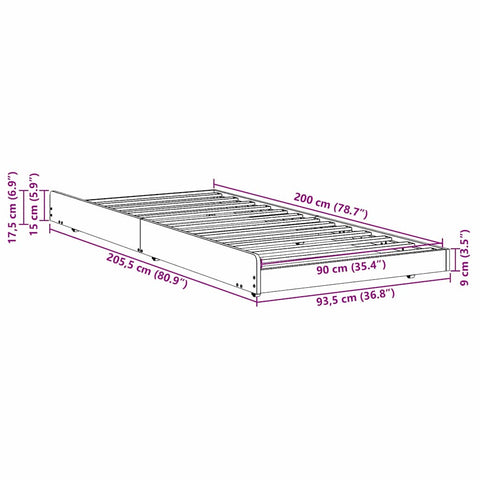 vidaXL Bed Frame Natural Solid Pine Wood 90 x 200 cm Portable
