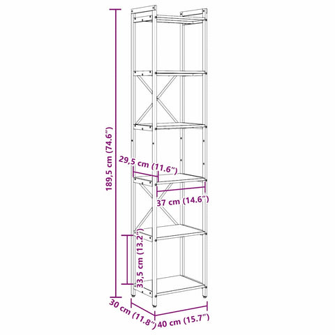 vidaXL Bookcase Grey sonoma 40 x 30 x 188 cm Engineered wood