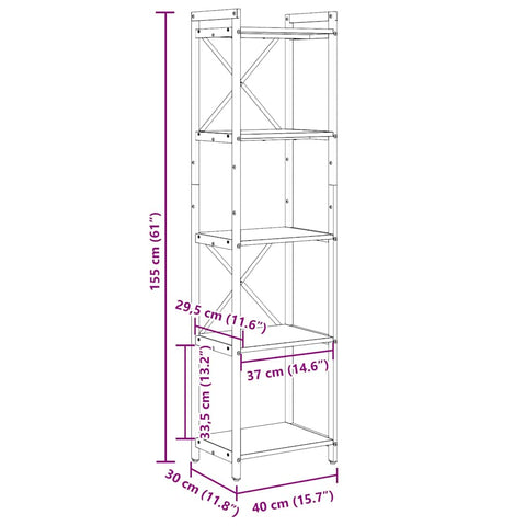 vidaXL Bookcase Smoked oak 40 x 30 x 153 cm Engineered wood