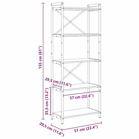 vidaXL Bookcase Smoked oak 60 x 30 x 153 cm Engineered wood